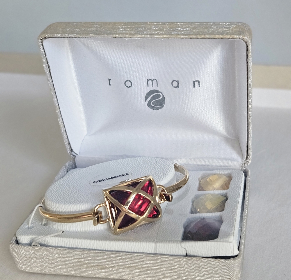 Vintage Roman Gold Tone Interchangeable Faceted Faux Stone Bracelet